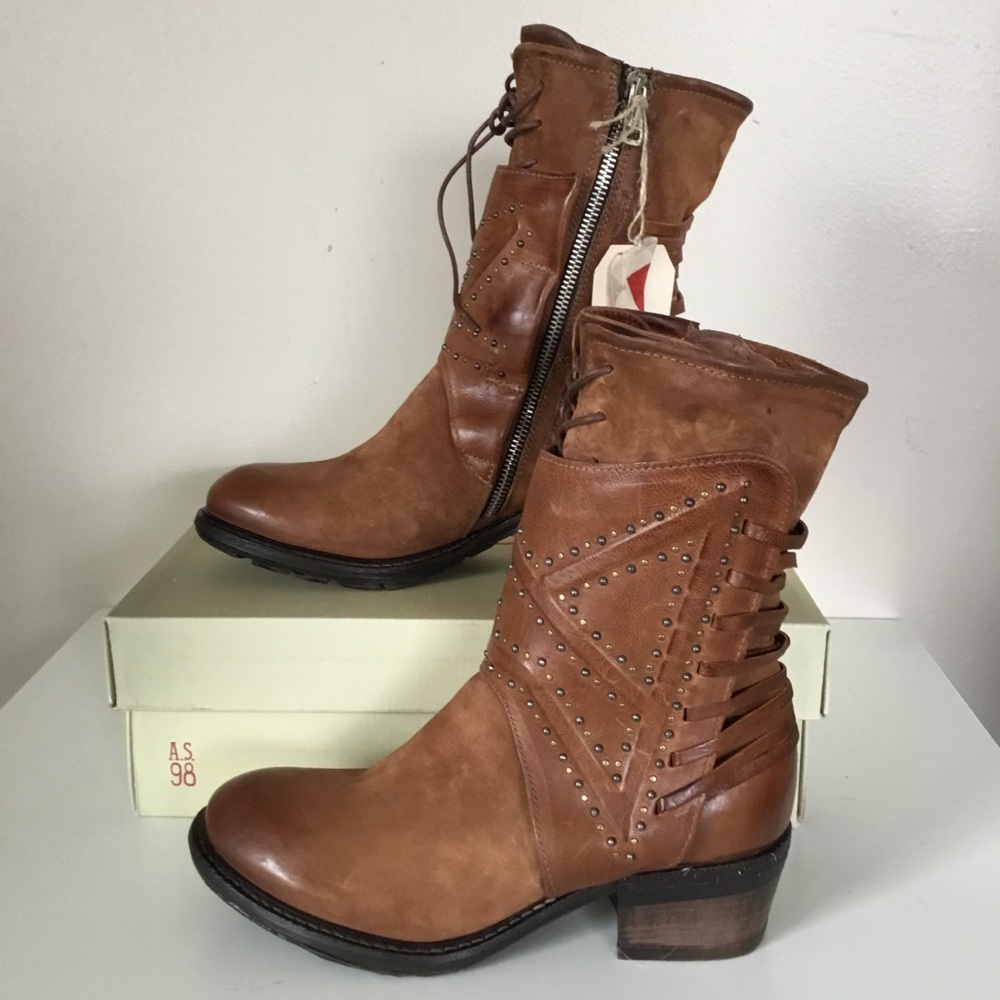 NWT A.S.98 Studded Katarina Boots Cognac 38(8)